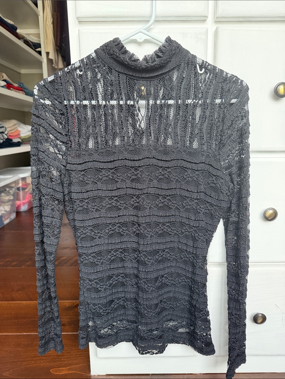 bebe Black Lace Long-Sleeve Mock Neck Top
